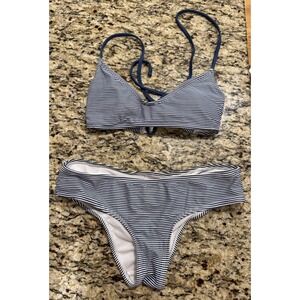 Xhilaration Blue And‎ White Striped Bikini Set Women's Size S